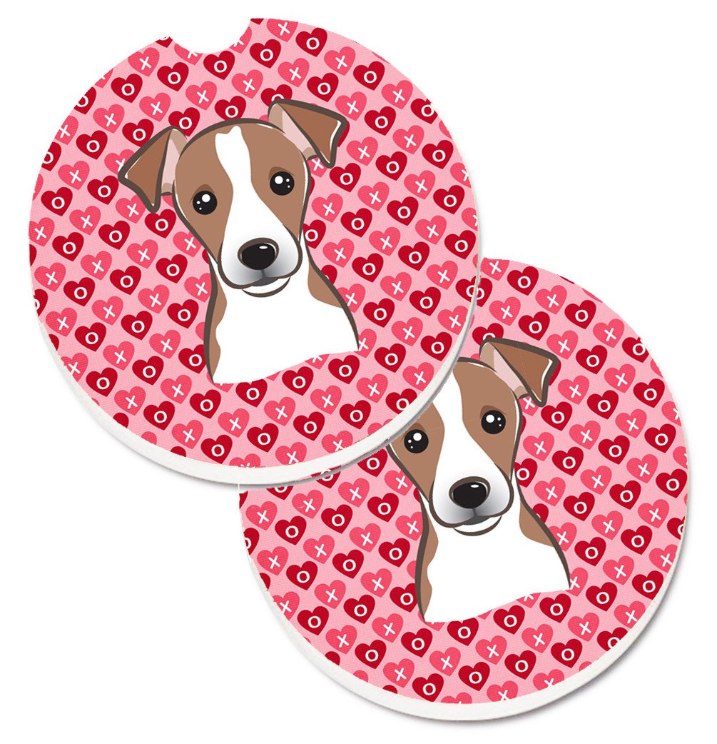 Jack Russell Terrier Hearts Set of 2 Cup Holder Car Coasters BB5330CARC by Caroline&#39;s Treasures