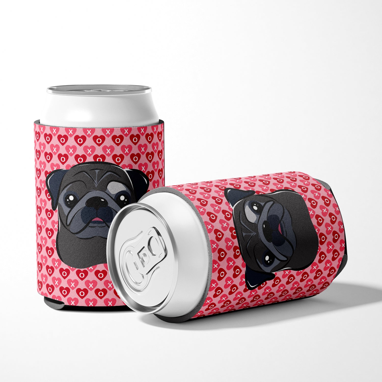 Black Pug Hearts Can or Bottle Hugger BB5333CC