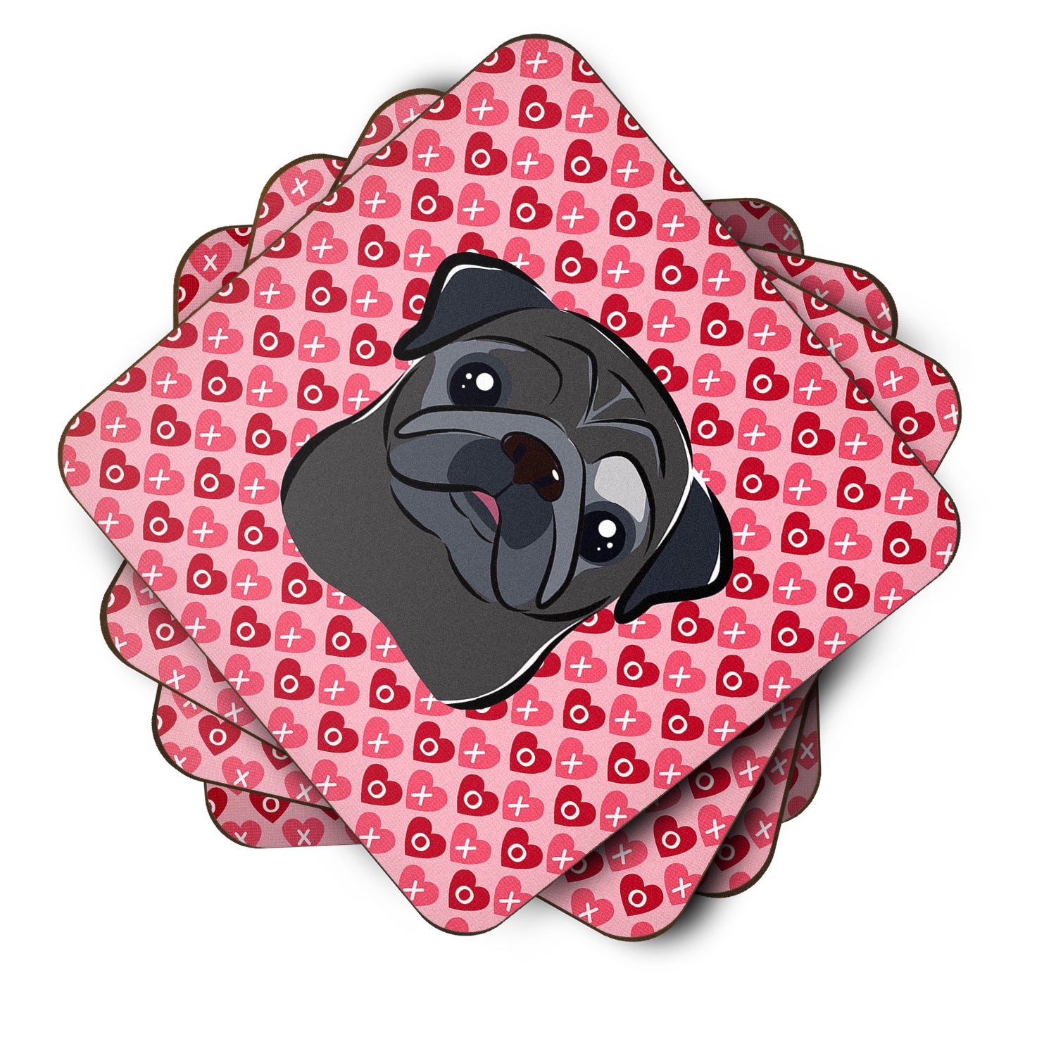Black Pug Hearts Foam Coaster Set of 4 BB5333FC - the-store.com