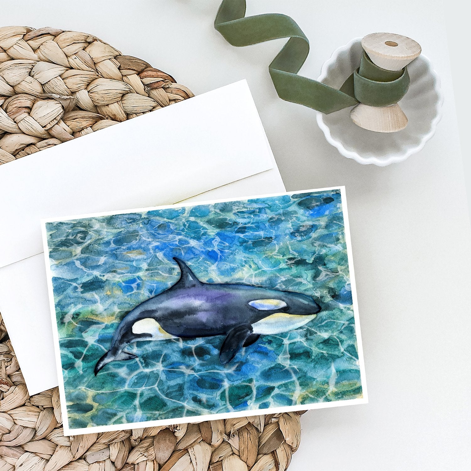Caroline's Treasures Killer Whale Orca Greeting Cards - Blank Note Cards – 8-Pack of Artist-Designed Cards with Envelopes