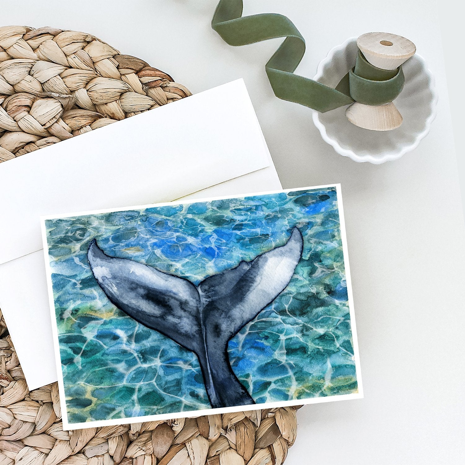 Caroline's Treasures Whale Tail Greeting Cards - Blank Note Cards – 8-Pack of Artist-Designed Cards with Envelopes