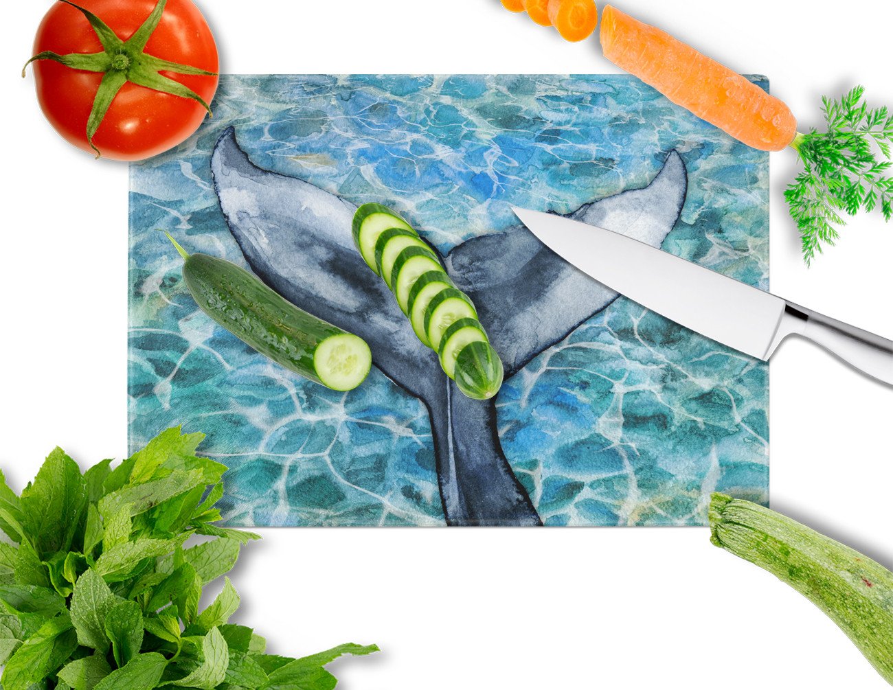 Caroline's Treasures Whale Tail Glass Cutting Boards – Durable, Decorative Kitchen Art Large BB5337LCB