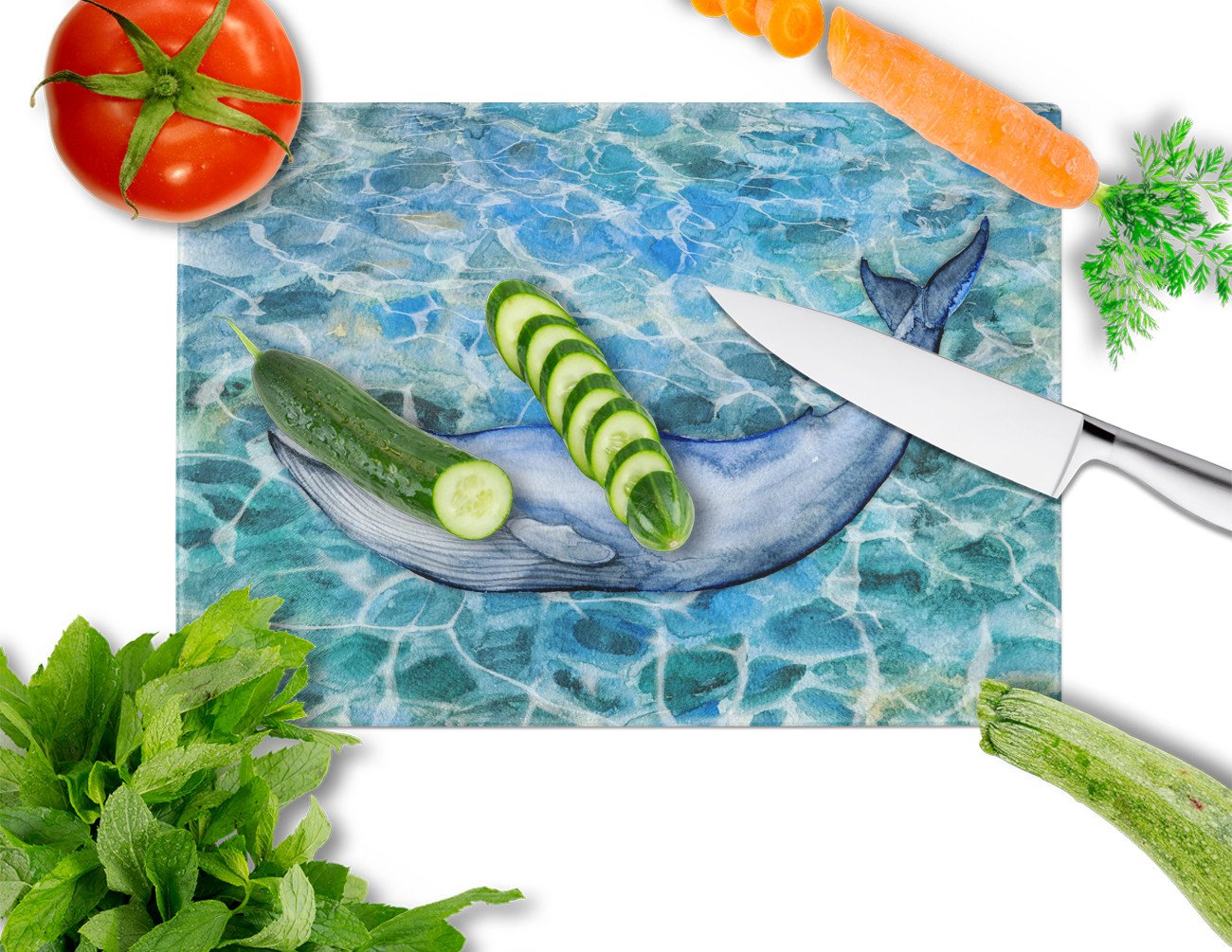 Caroline's Treasures Humpback Whale Glass Cutting Boards – Durable, Decorative Kitchen Art Large BB5340LCB
