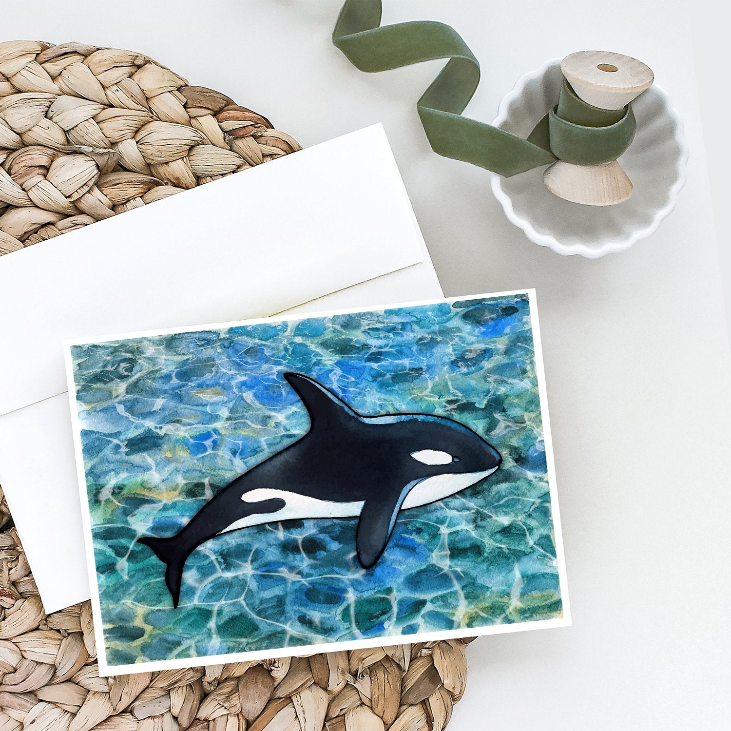Caroline's Treasures Killer Whale Orca Greeting Cards - Blank Note Cards – 8-Pack of Artist-Designed Cards with Envelopes