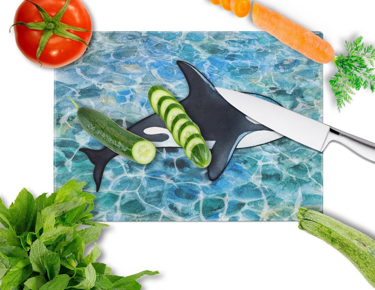 Caroline's Treasures Killer Whale Orca Glass Cutting Boards – Durable, Decorative Kitchen Art Large BB5348LCB