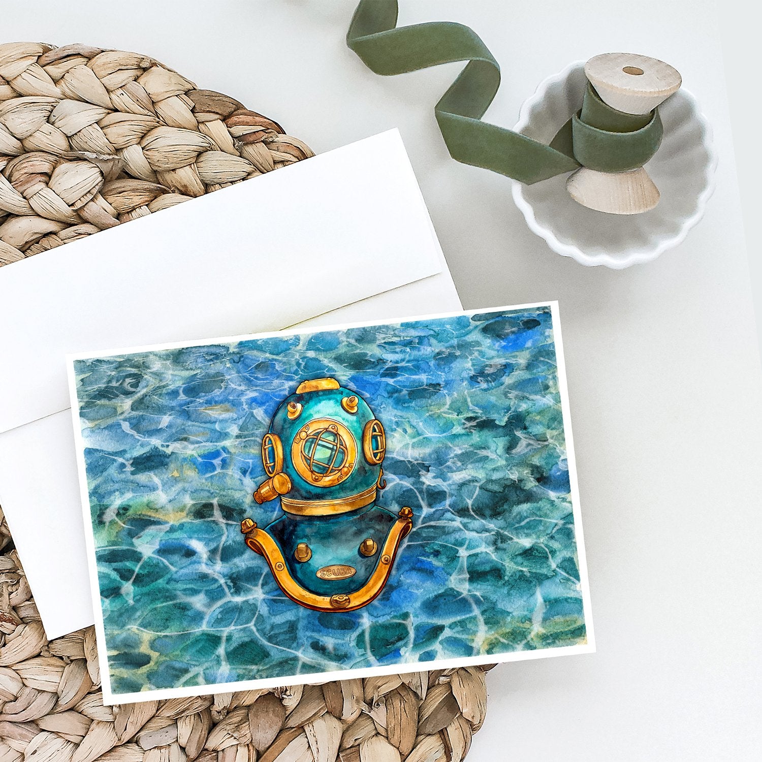 Deep Sea Diving Helmet Greeting Cards and Envelopes Pack of 8 - the-store.com