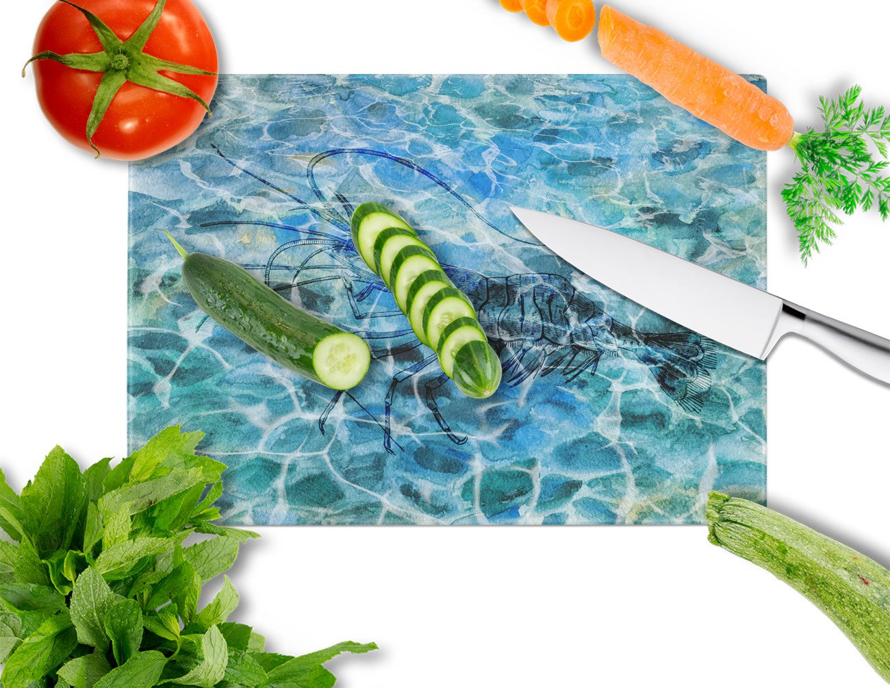 Shrimp Under water Glass Cutting Board Large BB5359LCB by Caroline's Treasures