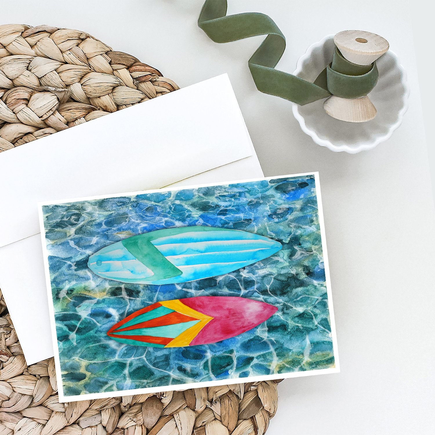 Surf Boards on the Water Greeting Cards and Envelopes Pack of 8 - the-store.com