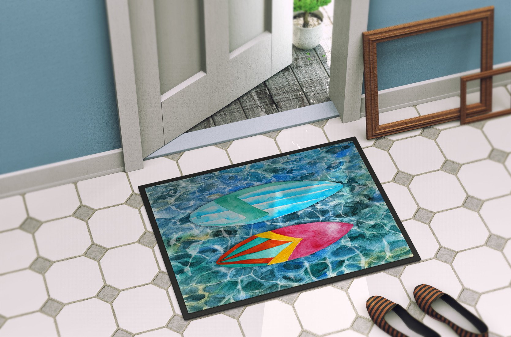 Surf Boards on the Water Indoor or Outdoor Mat 24x36 BB5366JMAT by Caroline's Treasures
