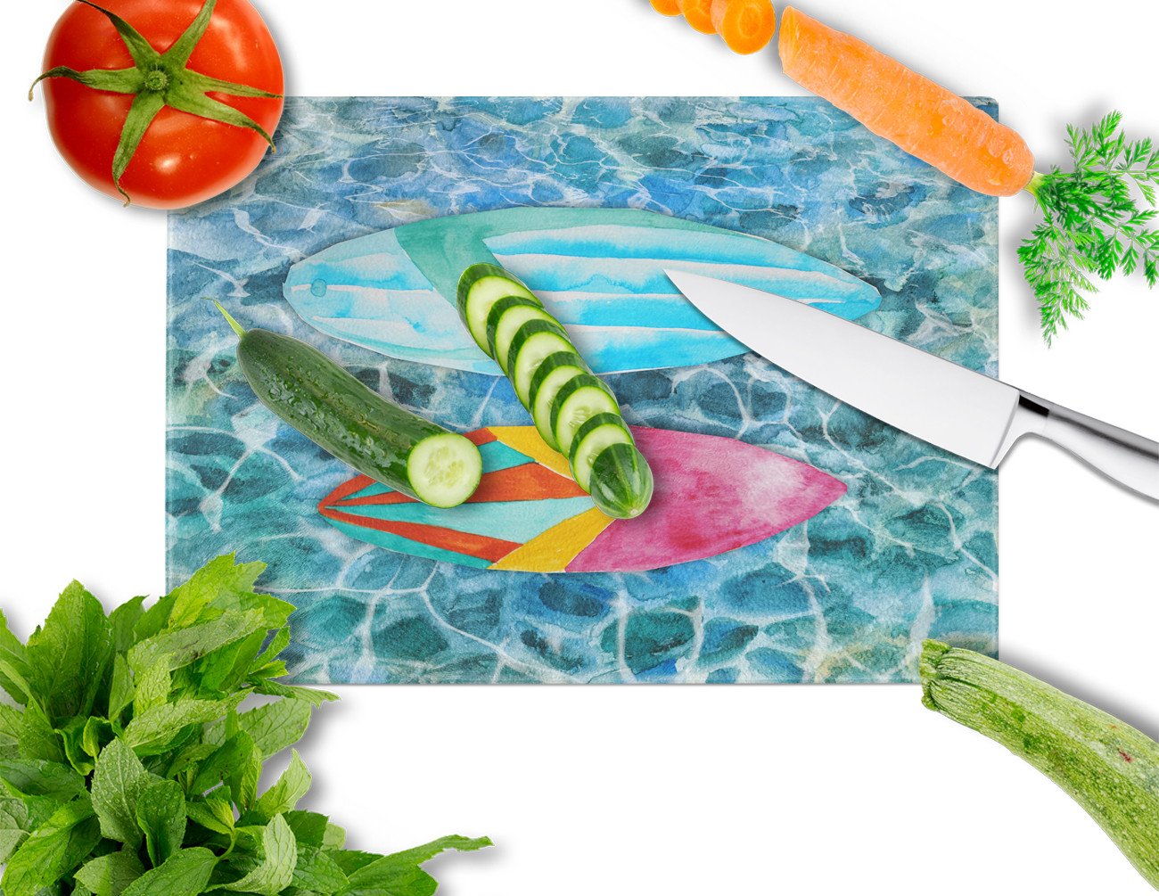 Surf Boards on the Water Glass Cutting Board Large BB5366LCB by Caroline's Treasures