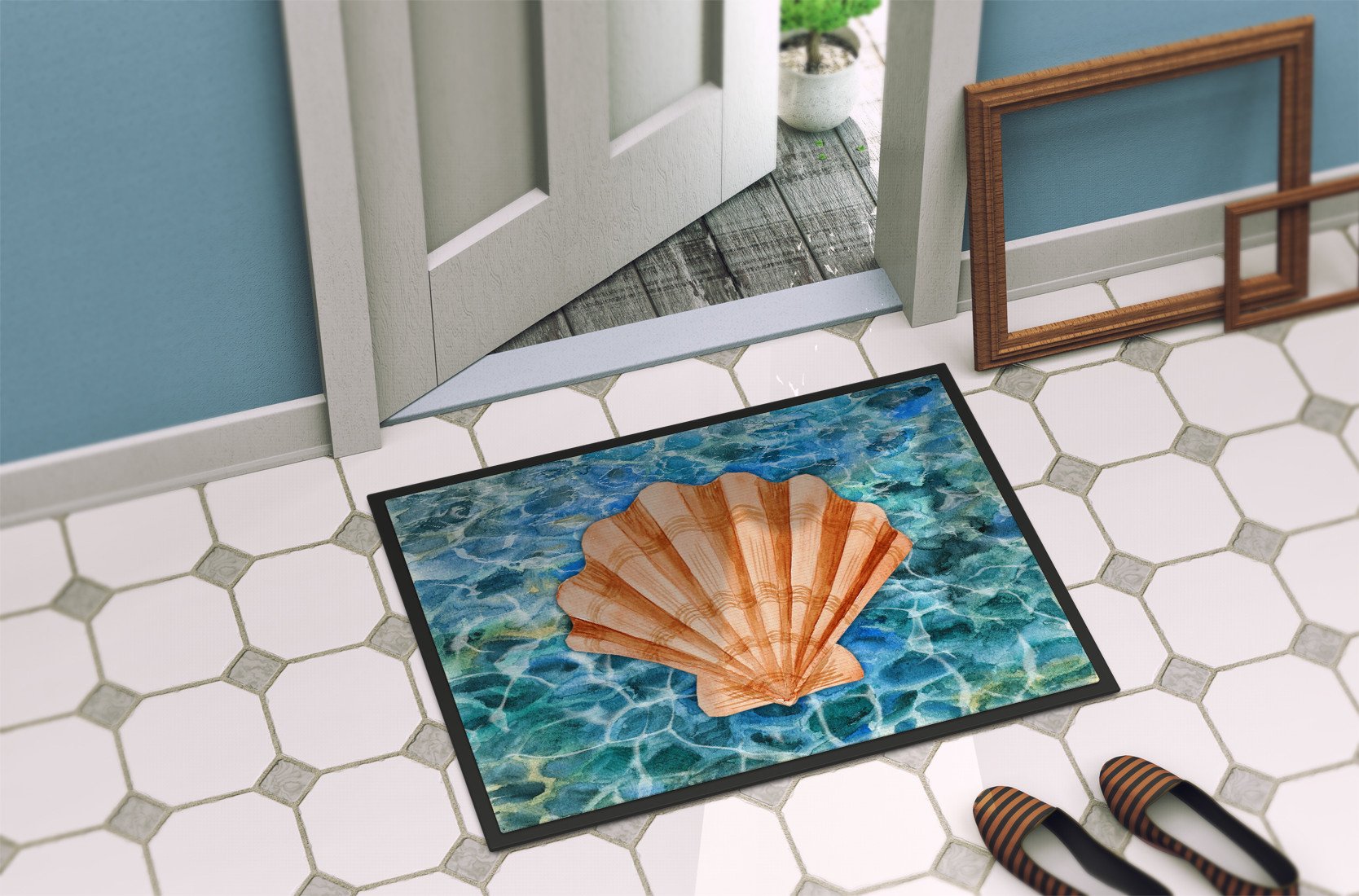 Scallop Shell and Water Indoor or Outdoor Mat 24x36 BB5367JMAT by Caroline's Treasures