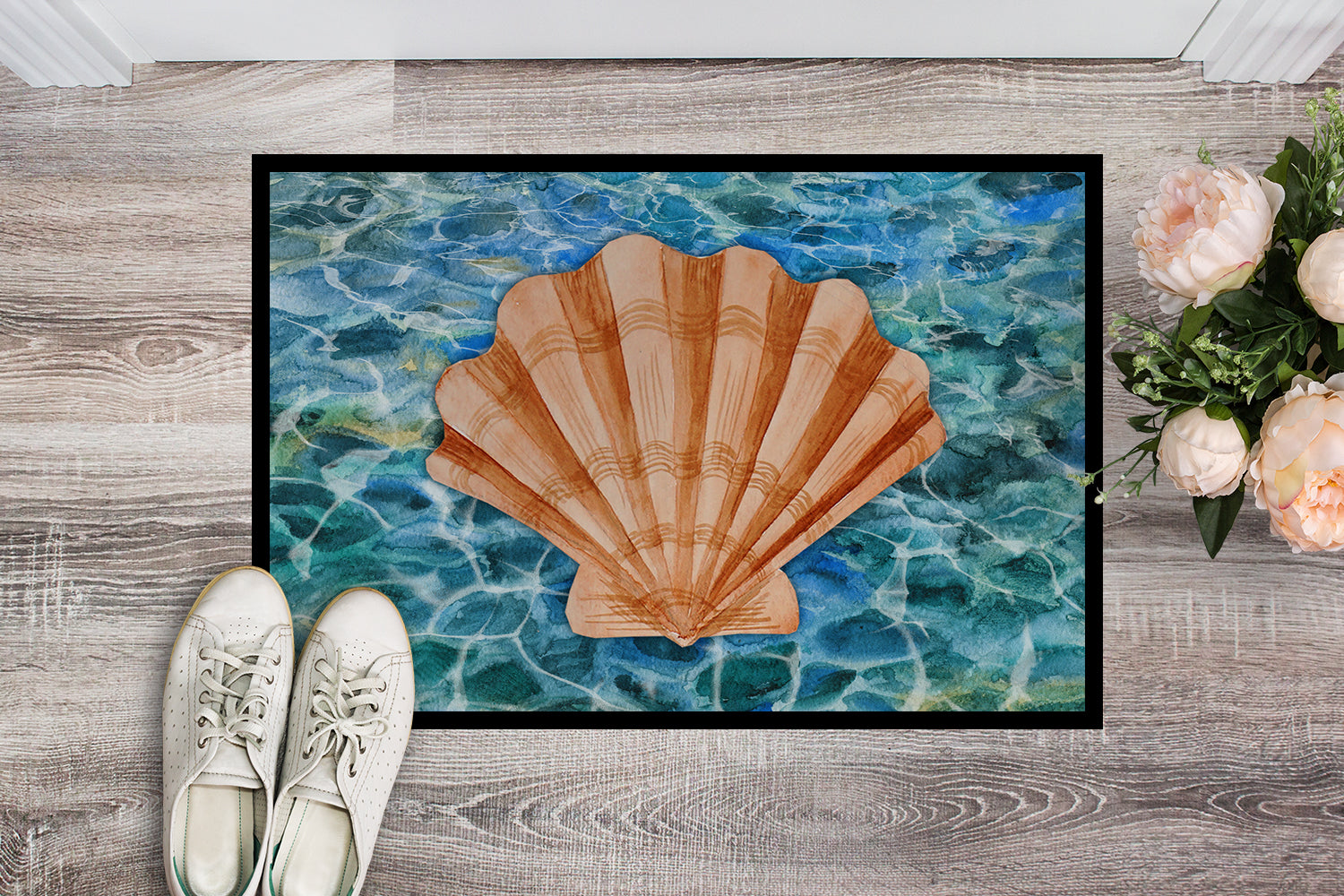 Scallop Shell and Water Indoor or Outdoor Mat 18x27 BB5367MAT - the-store.com