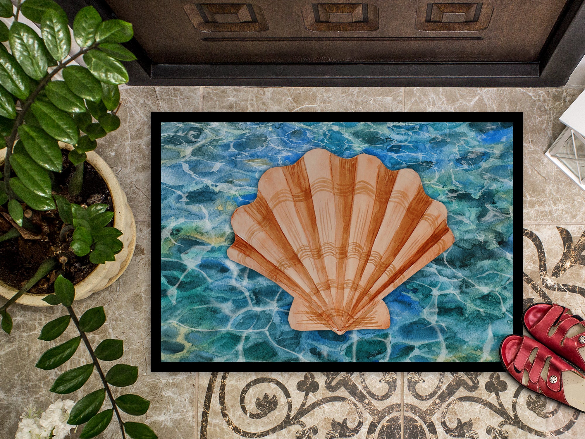 Scallop Shell and Water Indoor or Outdoor Mat 18x27 BB5367MAT - the-store.com