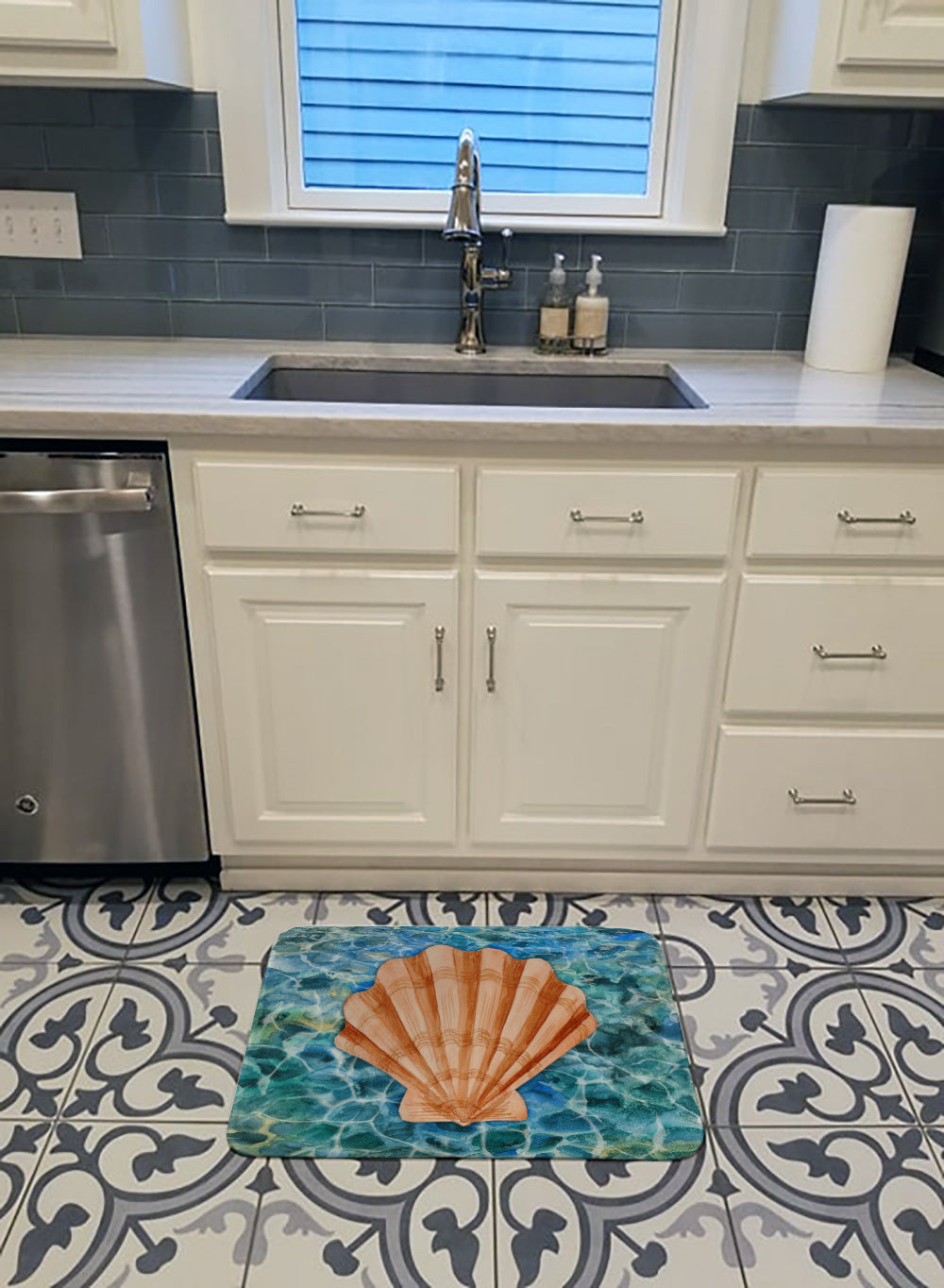 Scallop Shell and Water Machine Washable Memory Foam Mat BB5367RUG - the-store.com