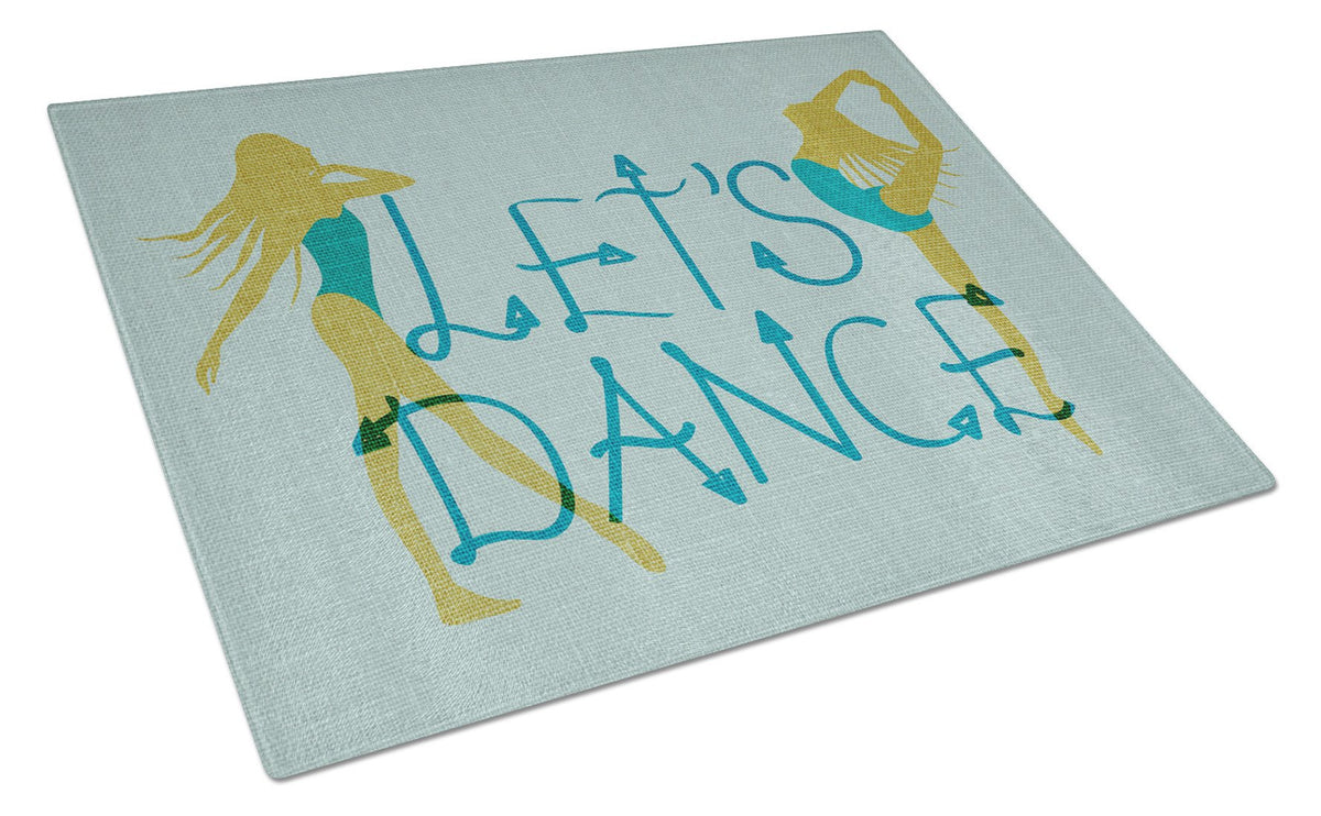 Let&#39;s Dance Linen Teal Glass Cutting Board Large BB5374LCB by Caroline&#39;s Treasures