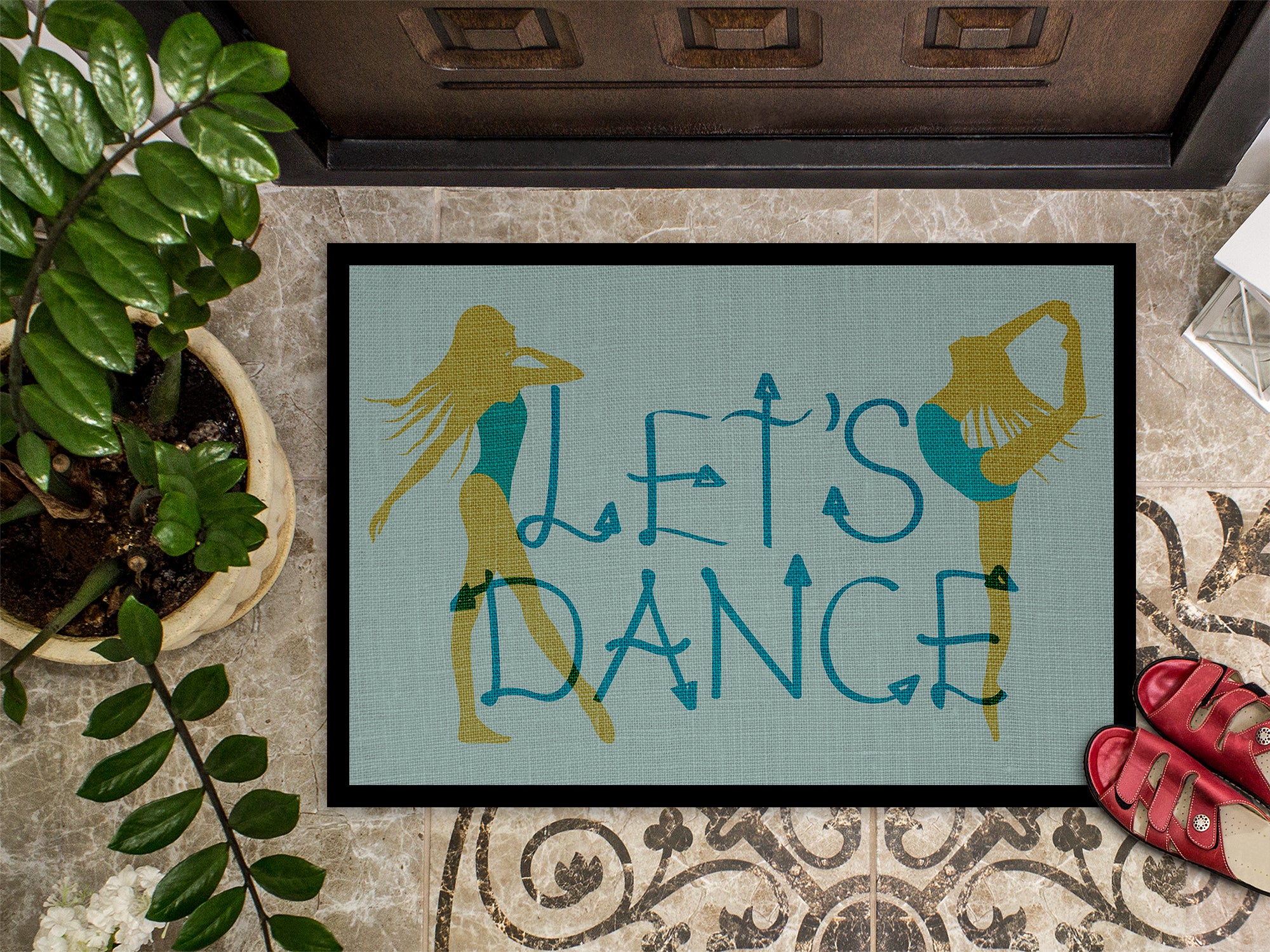 Let's Dance Linen Teal Indoor or Outdoor Mat 18x27 BB5374MAT - the-store.com