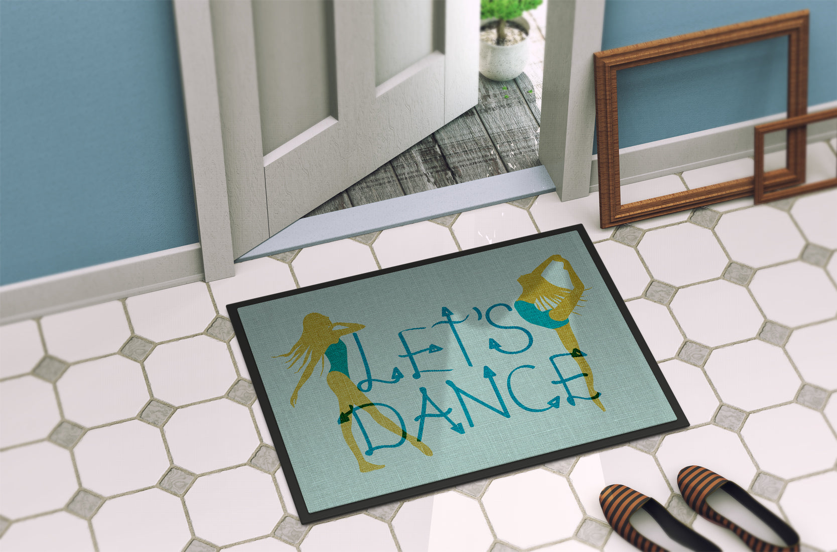 Let's Dance Linen Teal Indoor or Outdoor Mat 18x27 BB5374MAT - the-store.com