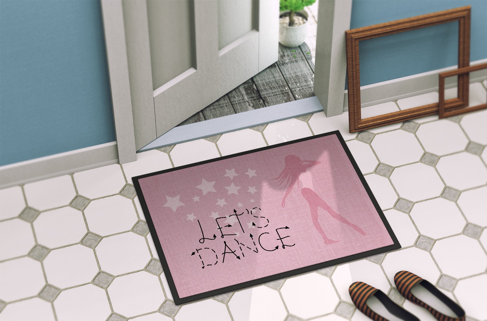 Let's Dance Linen Pink Indoor or Outdoor Mat 24x36 BB5375JMAT by Caroline's Treasures