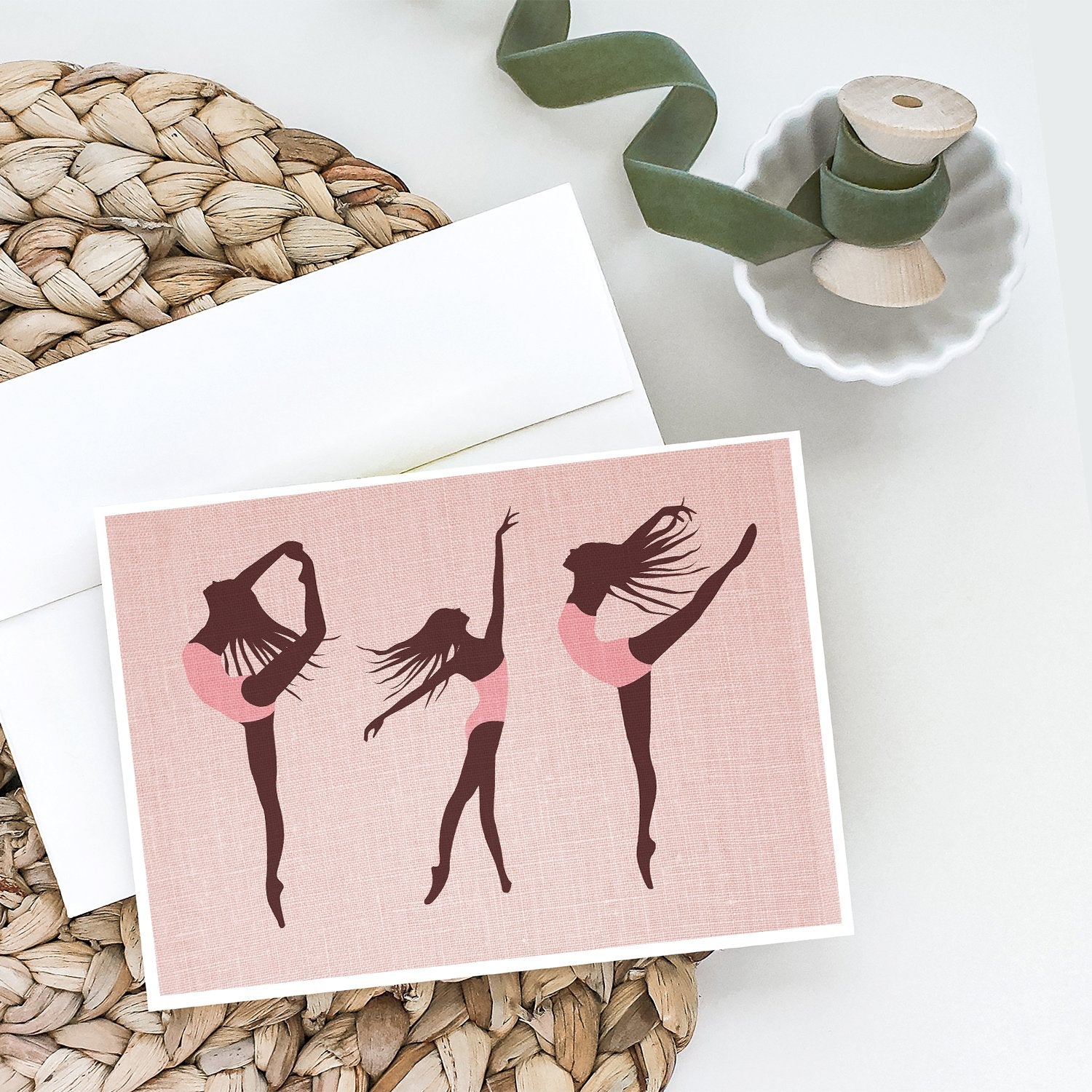 Dancers Linen Pink Greeting Cards and Envelopes Pack of 8 - the-store.com