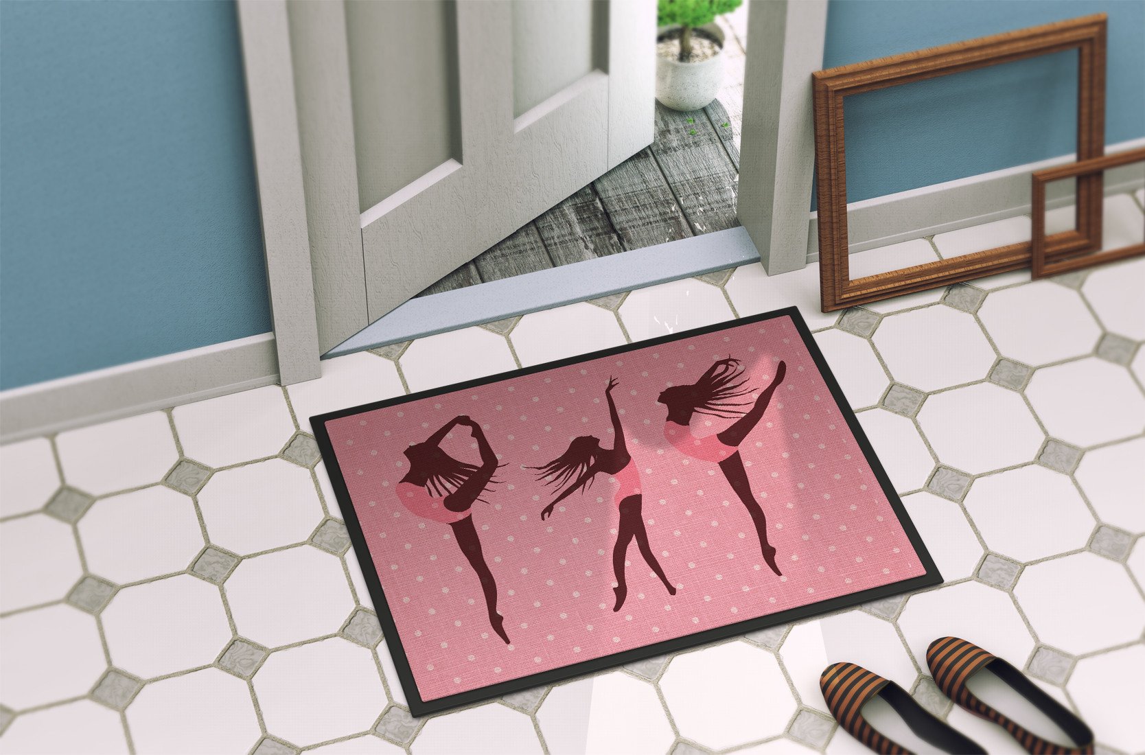 Dancers Linen Pink Polkadots Indoor or Outdoor Mat 24x36 BB5378JMAT by Caroline's Treasures
