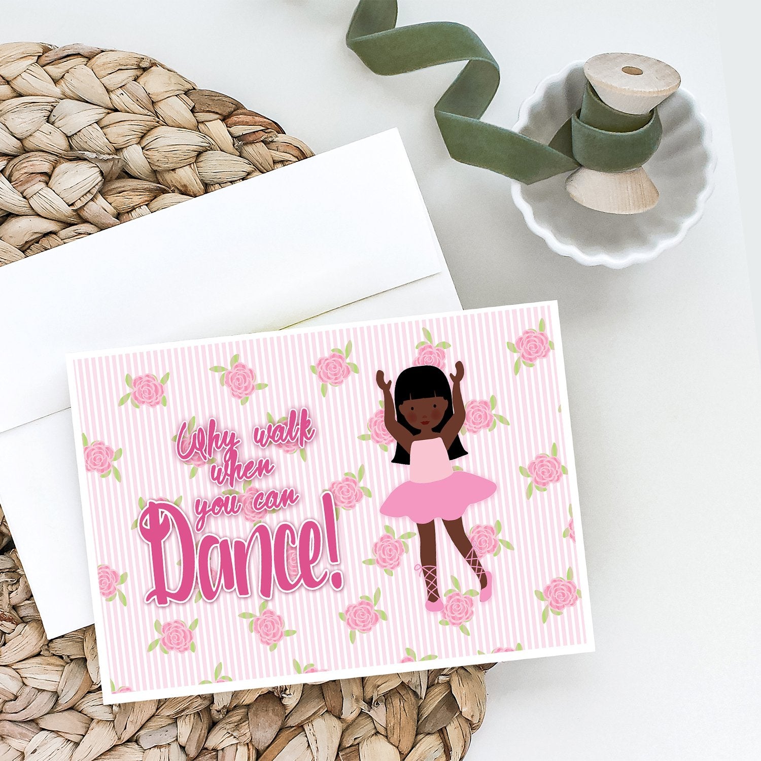 Ballet Long Hair African American Greeting Cards and Envelopes Pack of 8 - the-store.com