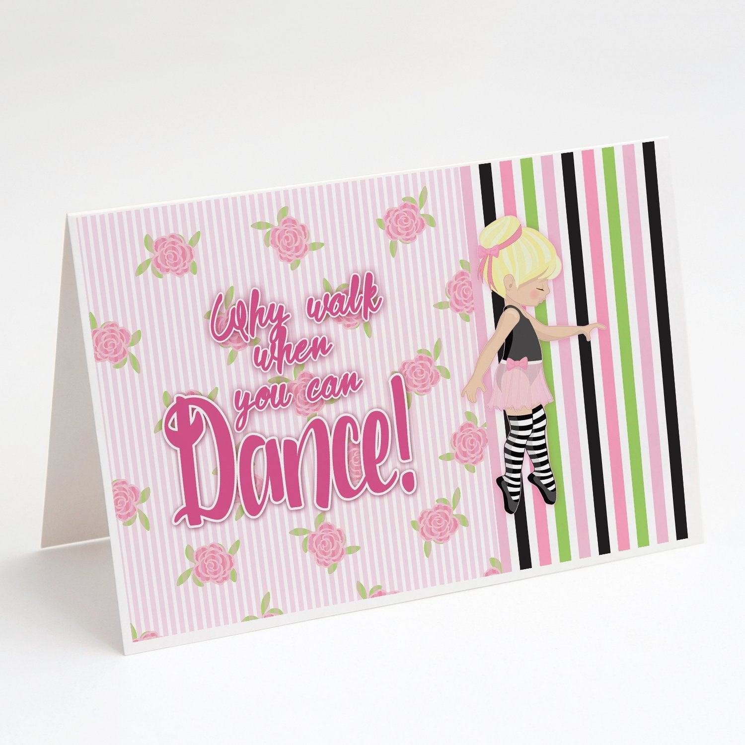 Caroline's Treasures Ballet Dance Stripes Blonde Greeting Cards - Blank Note Cards – 8-Pack of Artist-Designed Cards with Envelopes