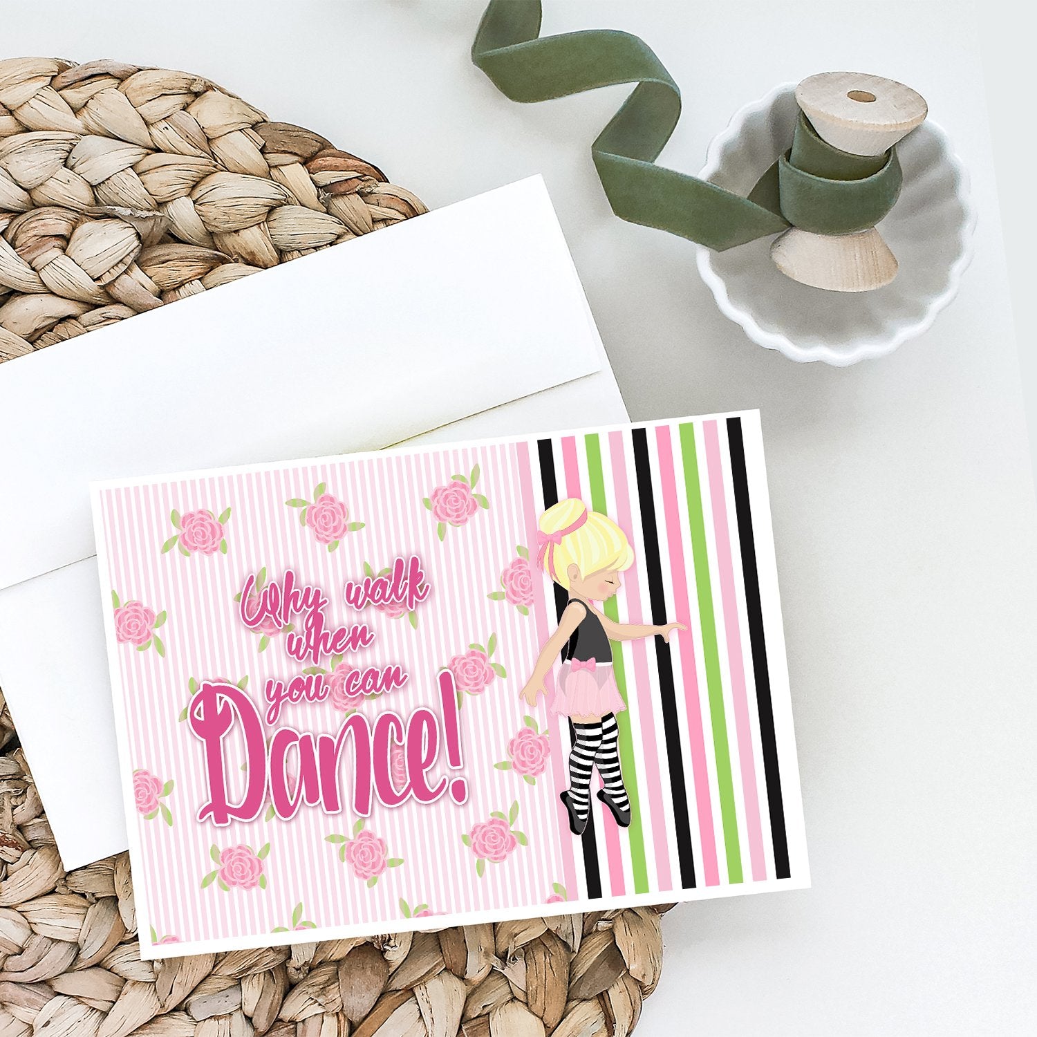Ballet Dance Stripes Blonde Greeting Cards and Envelopes Pack of 8 - the-store.com