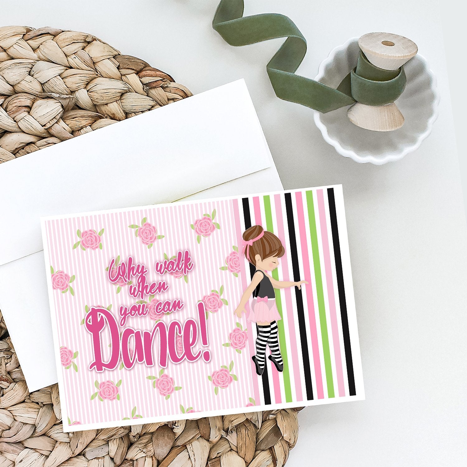 Ballet Dance Stripes Brunette Greeting Cards and Envelopes Pack of 8 - the-store.com