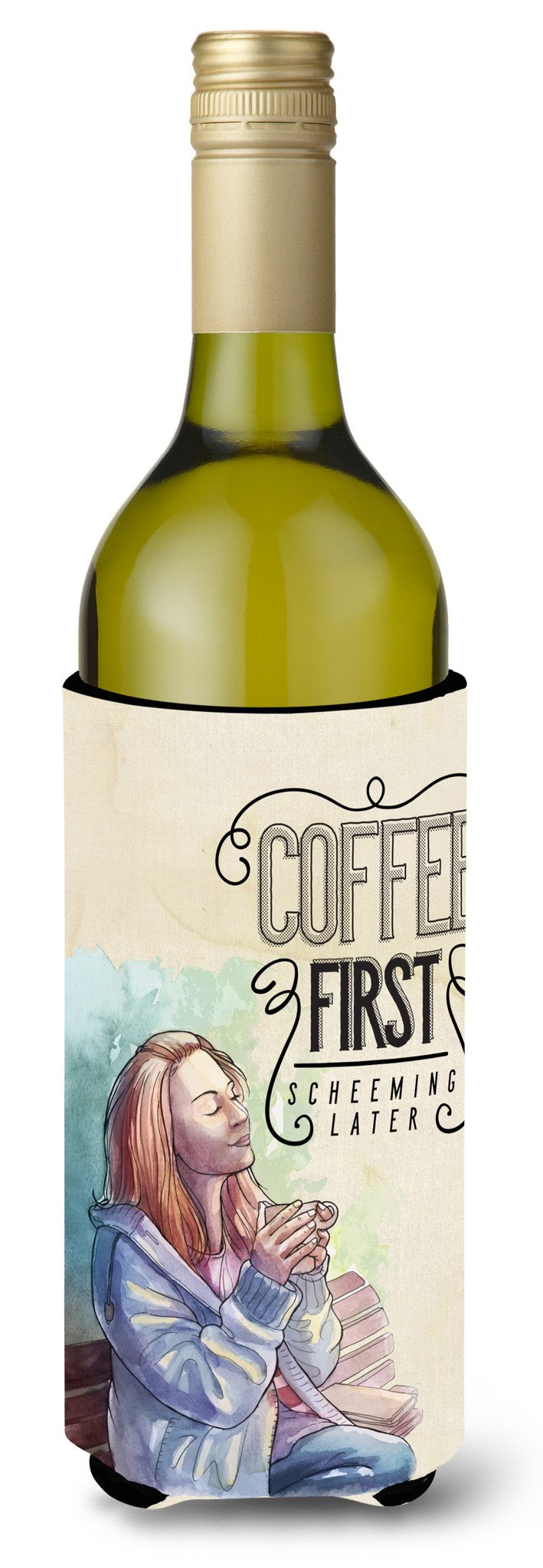 Coffee First Sign Wine Bottle Beverge Insulator Hugger BB5403LITERK by Caroline&#39;s Treasures