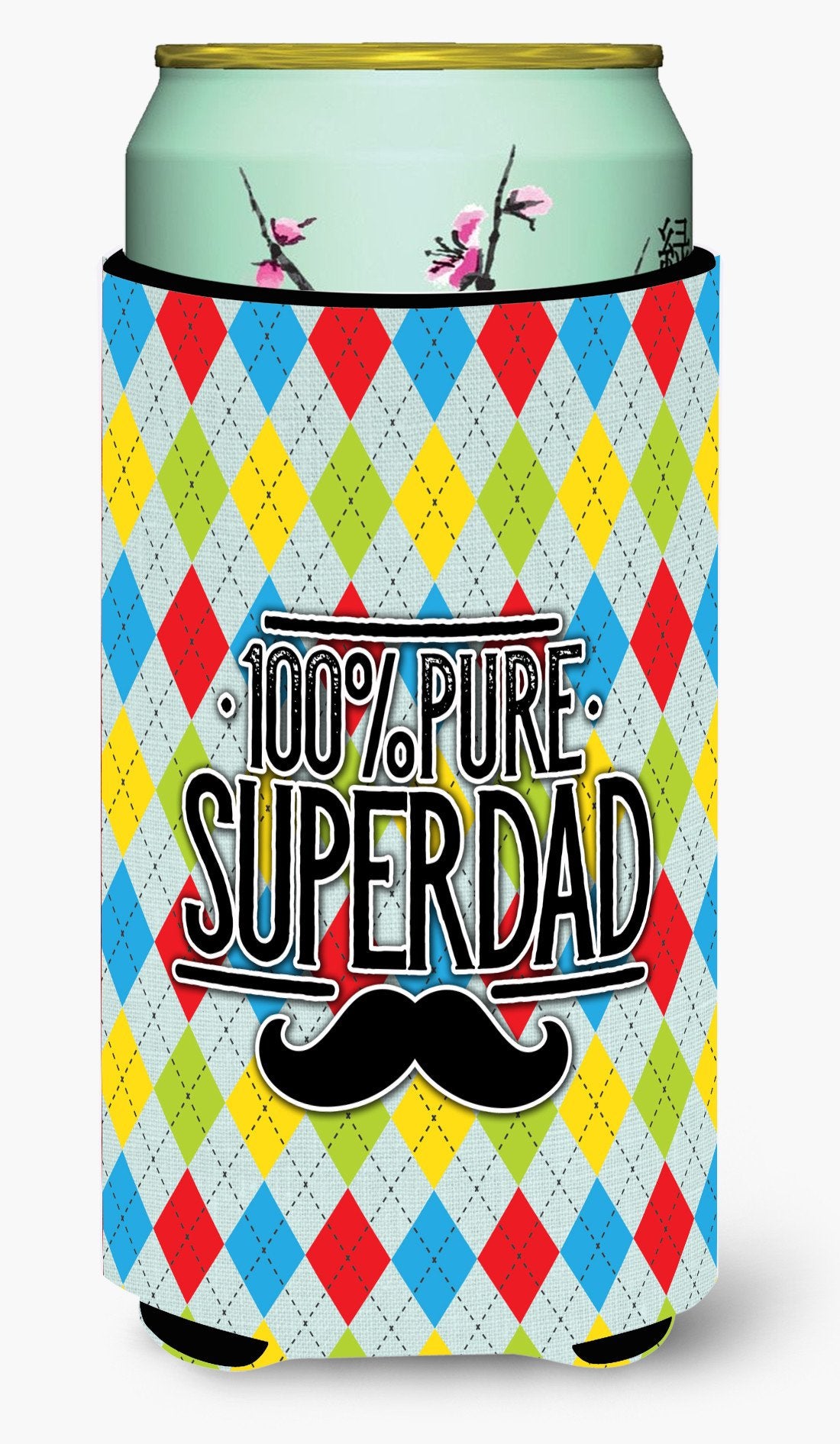 100% Pure Dad Argyle Tall Boy Beverage Insulator Hugger BB5440TBC by Caroline&#39;s Treasures