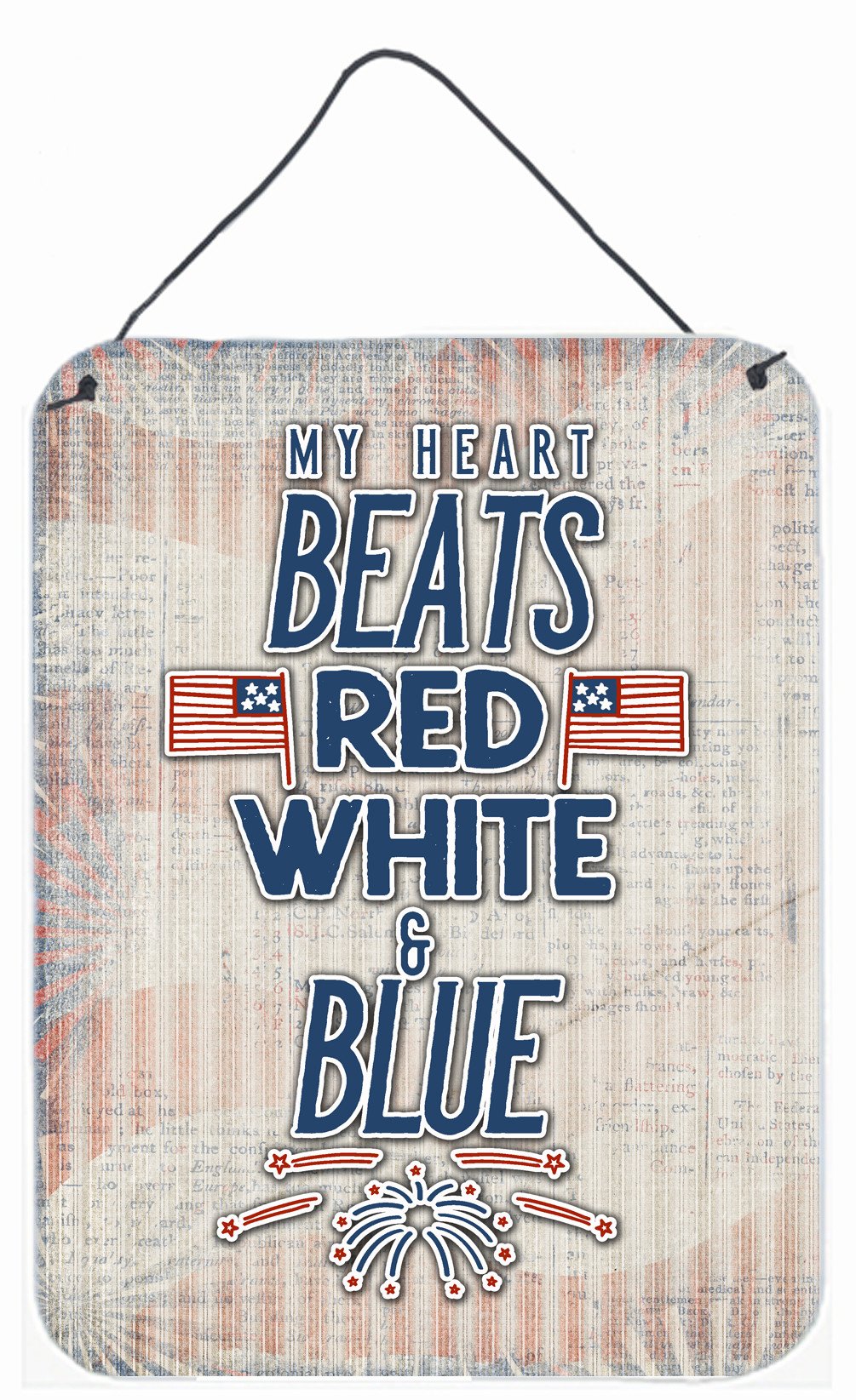 My Heart Beats Red White and Blue Wall or Door Hanging Prints BB5445DS1216 by Caroline&#39;s Treasures