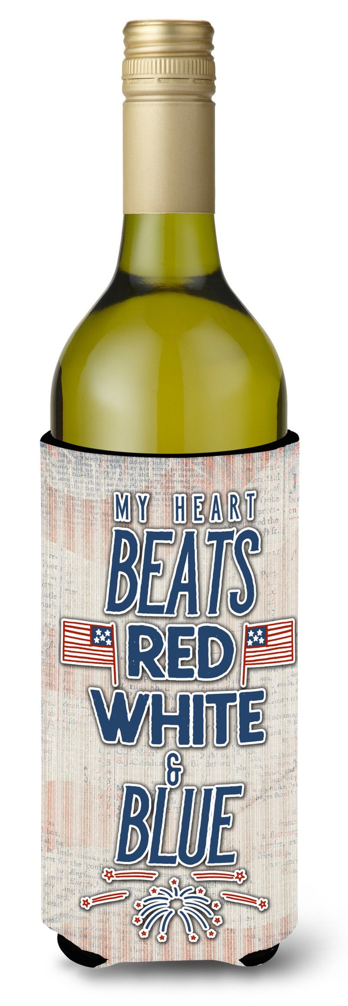 My Heart Beats Red White and Blue Wine Bottle Beverge Insulator Hugger BB5445LITERK by Caroline&#39;s Treasures