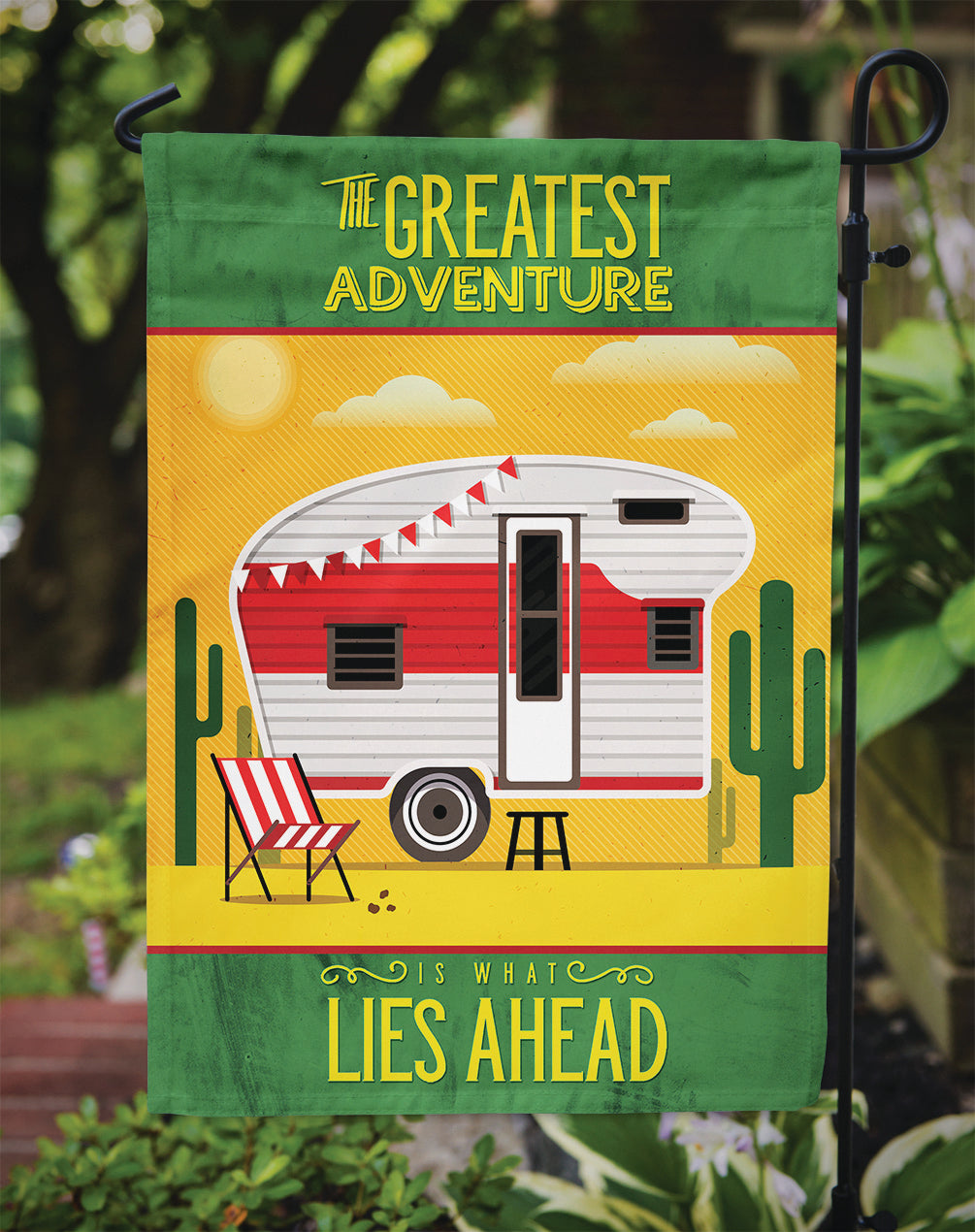 Greatest Adventure Retro Camper Desert Flag Garden Size BB5479GF