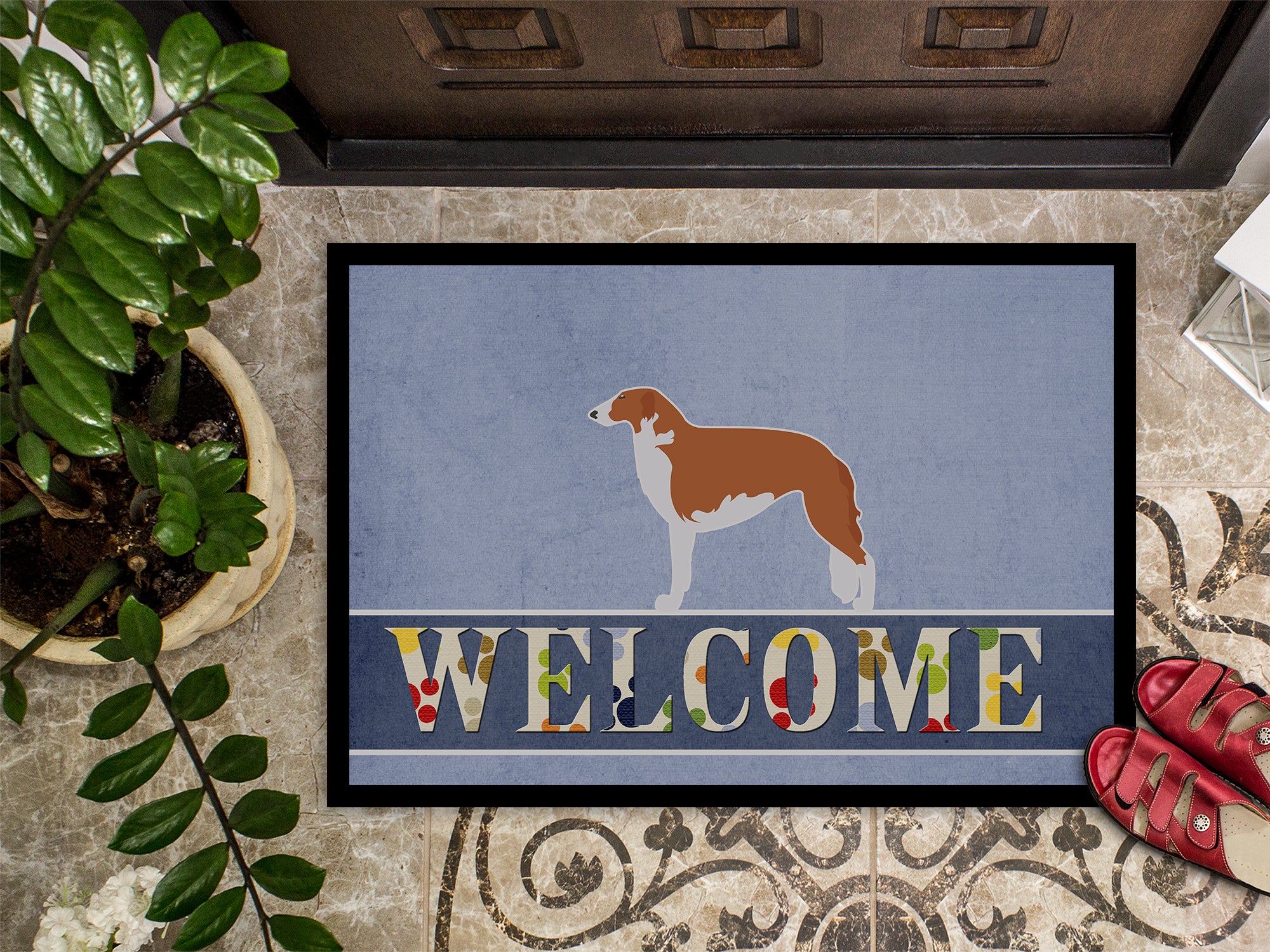Borzoi Russian Greyhound Welcome Indoor or Outdoor Mat 18x27 BB5503MAT - the-store.com