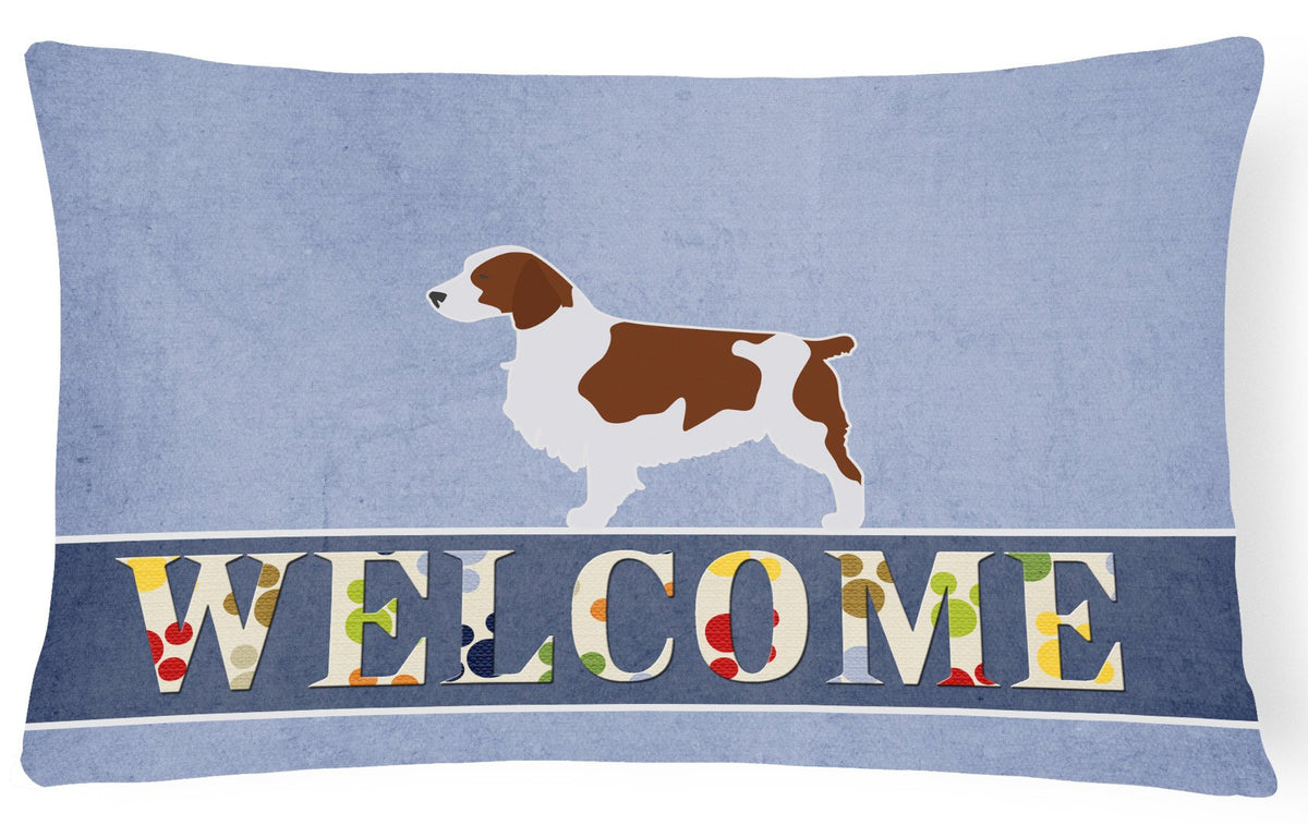 Welsh Springer Spaniel Welcome Canvas Fabric Decorative Pillow BB5504PW1216 by Caroline&#39;s Treasures