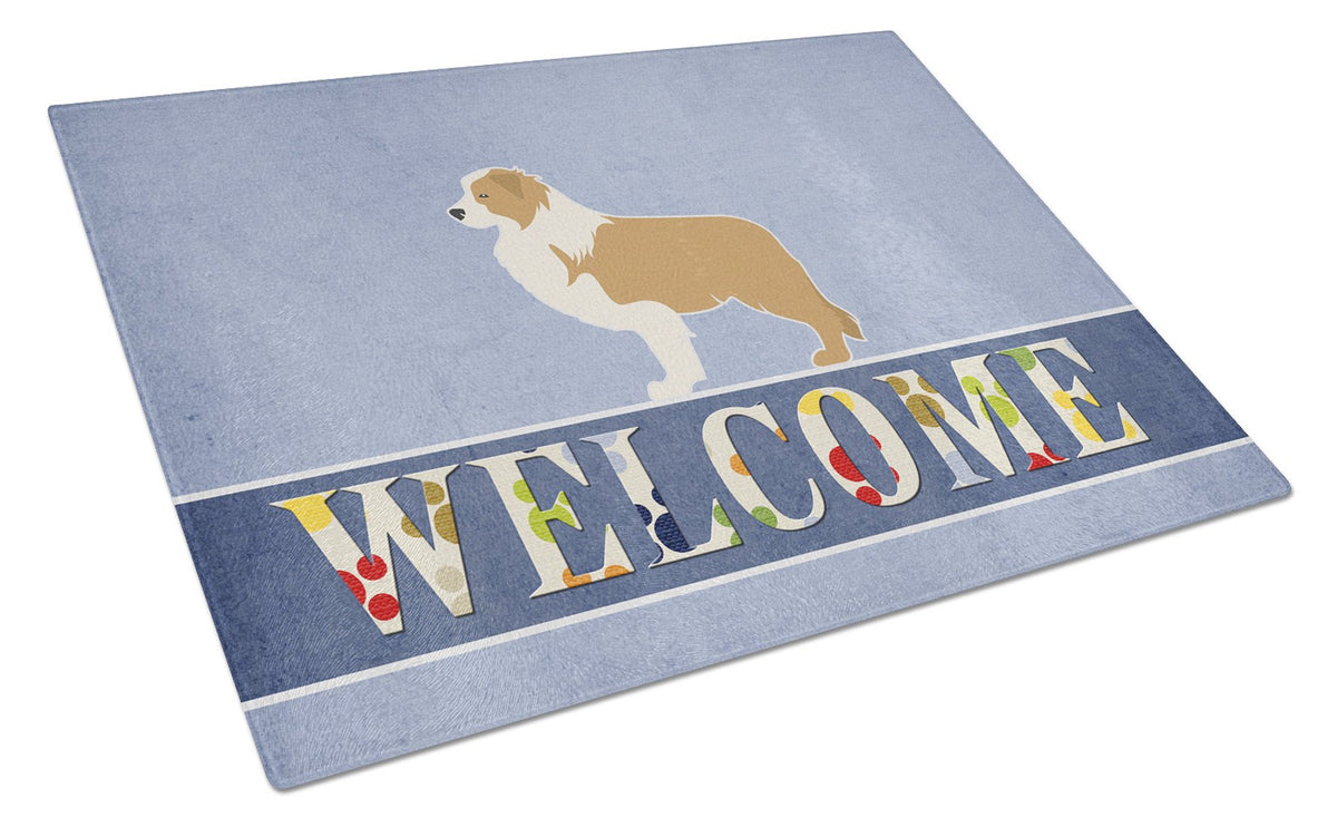 Red Border Collie Welcome Glass Cutting Board Large BB5526LCB by Caroline&#39;s Treasures