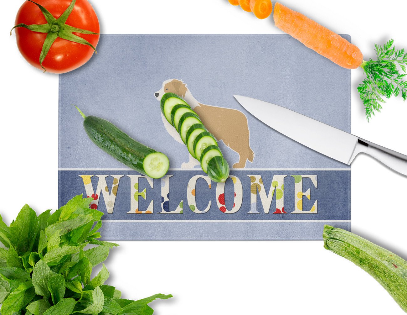 Red Border Collie Welcome Glass Cutting Board Large BB5526LCB by Caroline's Treasures