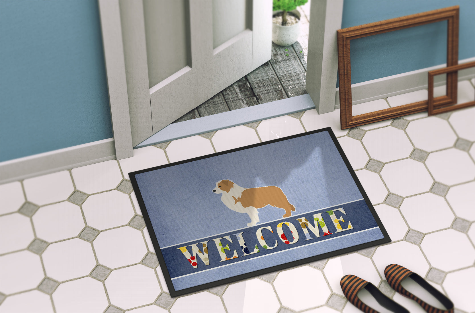 Red Border Collie Welcome Indoor or Outdoor Mat 18x27 BB5526MAT - the-store.com