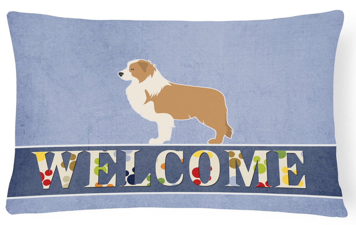 Red Border Collie Welcome Canvas Fabric Decorative Pillow BB5526PW1216 by Caroline&#39;s Treasures