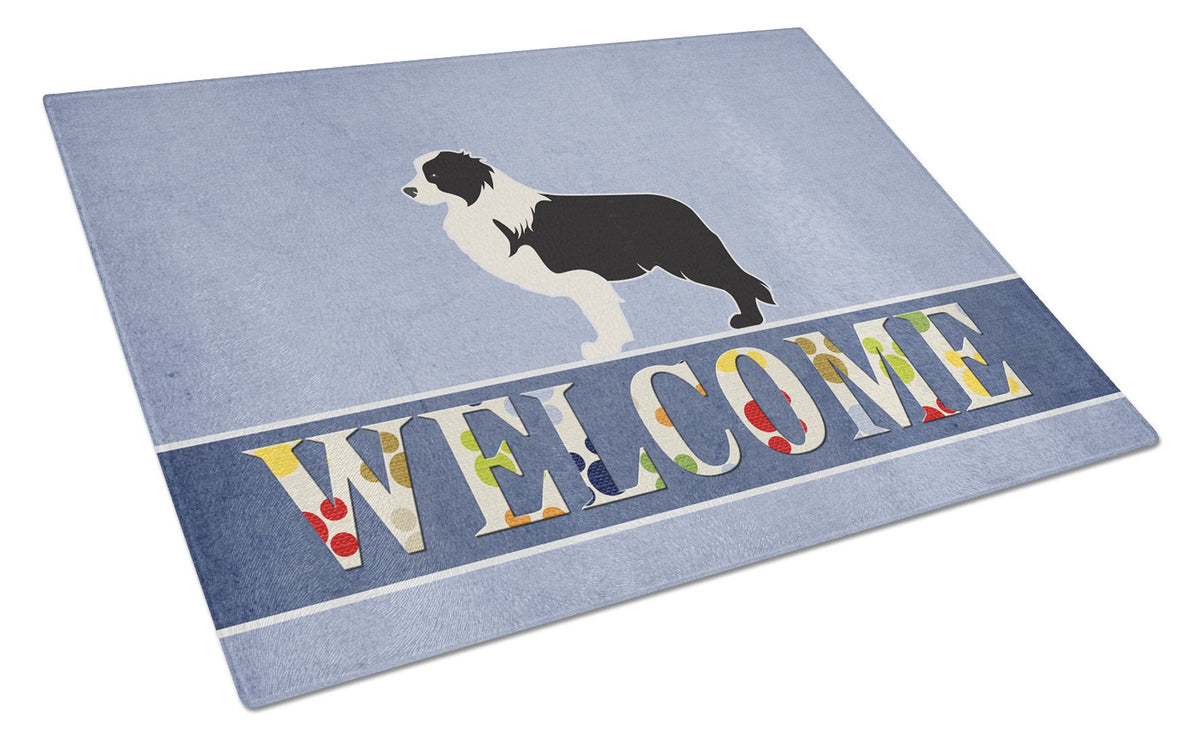 Black Border Collie Welcome Glass Cutting Board Large BB5527LCB by Caroline&#39;s Treasures