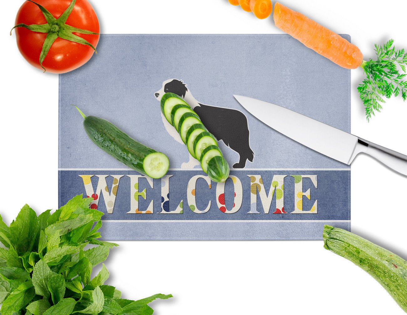 Black Border Collie Welcome Glass Cutting Board Large BB5527LCB by Caroline's Treasures