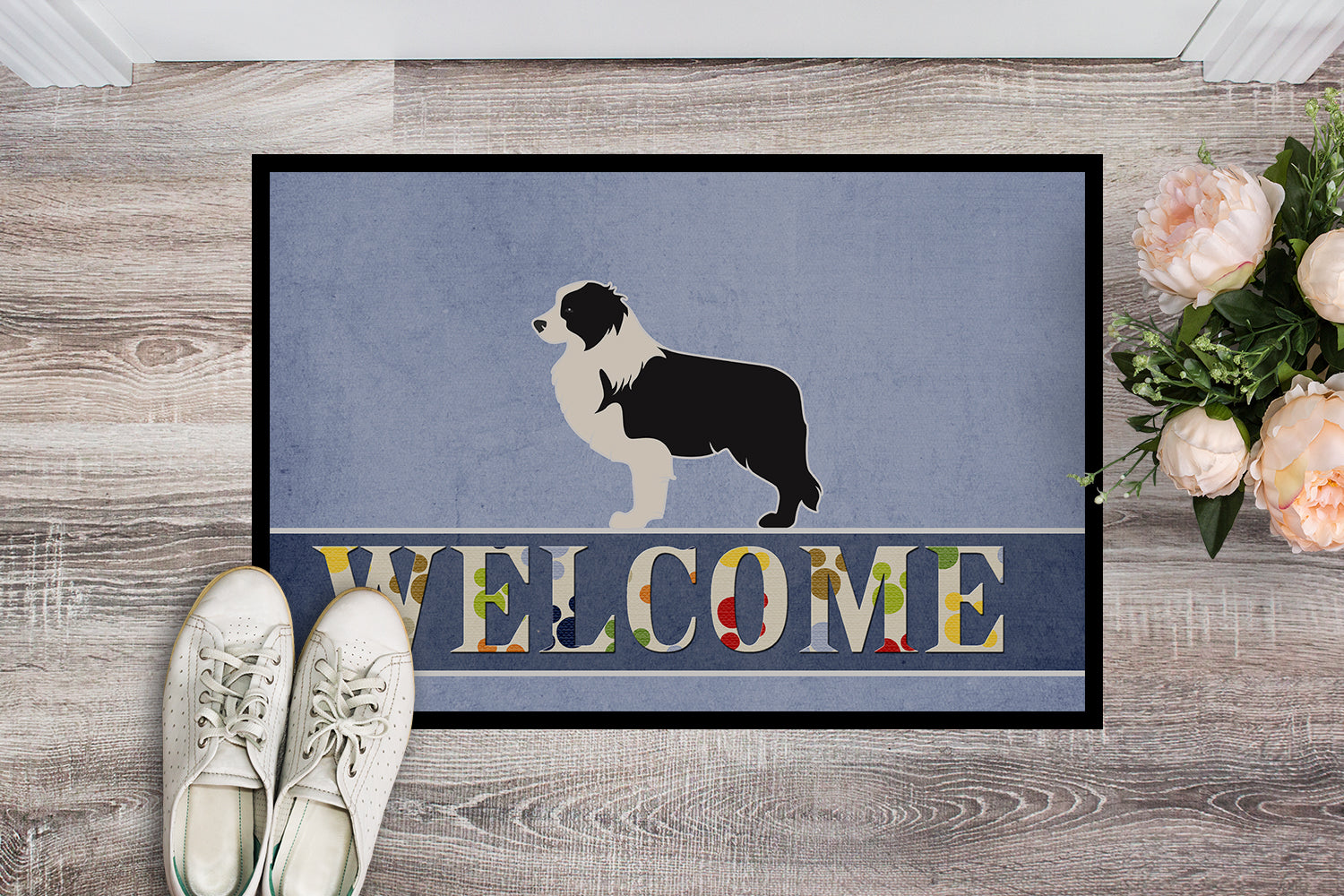 Black Border Collie Welcome Indoor or Outdoor Mat 18x27 BB5527MAT - the-store.com