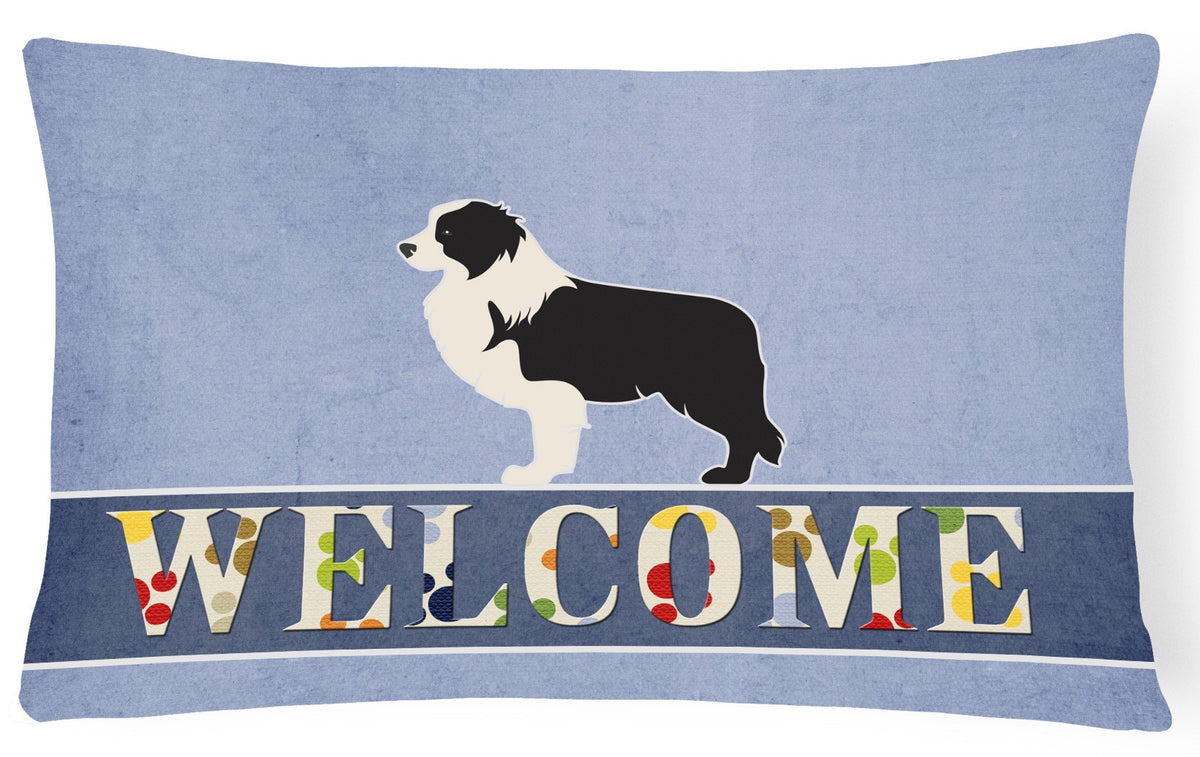Black Border Collie Welcome Canvas Fabric Decorative Pillow BB5527PW1216 by Caroline&#39;s Treasures
