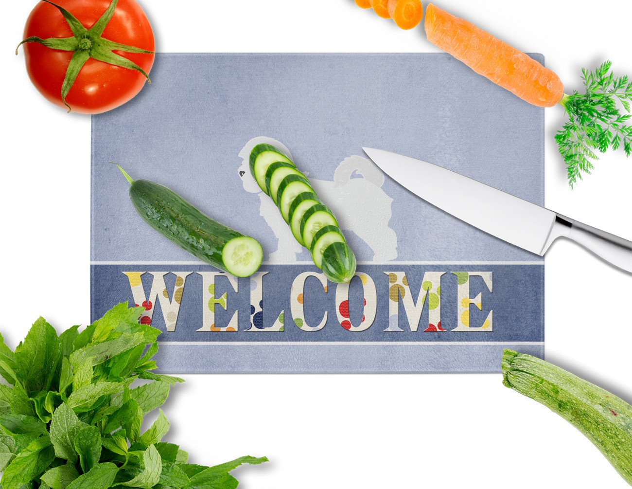 Maltese Welcome Glass Cutting Board Large BB5540LCB by Caroline's Treasures