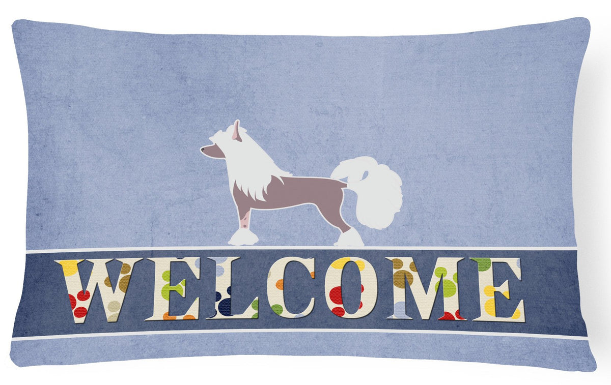 Chinese Crested Welcome Canvas Fabric Decorative Pillow BB5547PW1216 by Caroline&#39;s Treasures