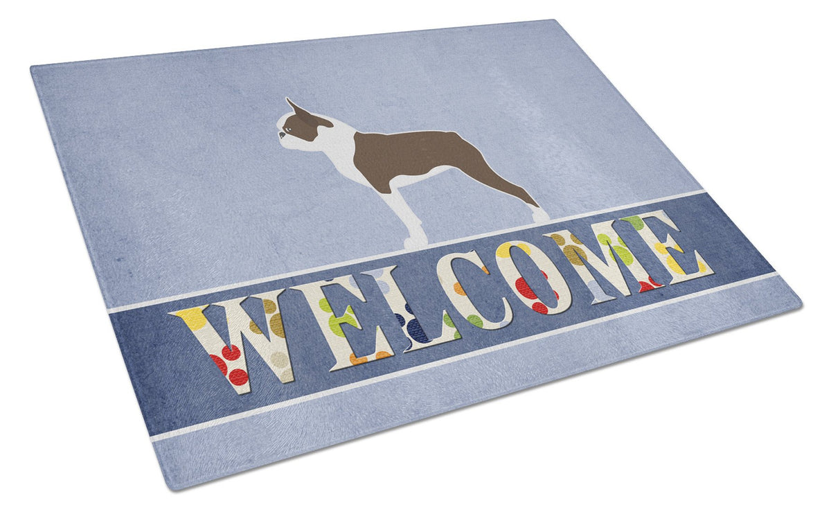 Boston Terrier Welcome Glass Cutting Board Large BB5548LCB by Caroline&#39;s Treasures
