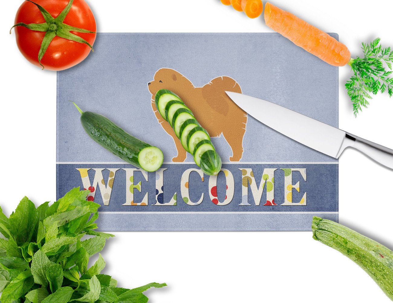 Chow Chow Welcome Glass Cutting Board Large BB5555LCB by Caroline's Treasures