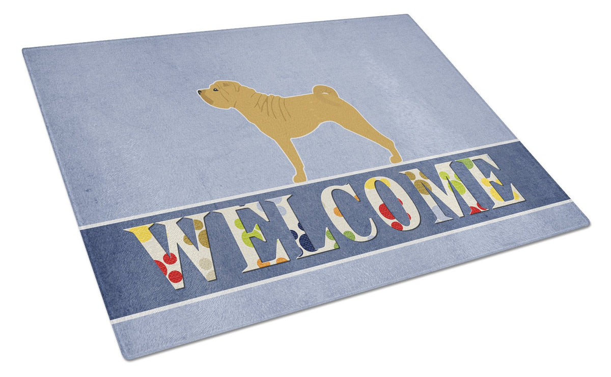 Shar Pei Merry Welcome Glass Cutting Board Large BB5556LCB by Caroline&#39;s Treasures