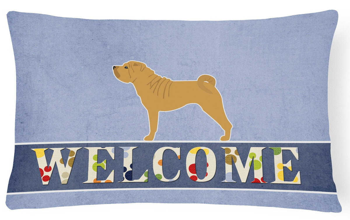 Shar Pei Merry Welcome Canvas Fabric Decorative Pillow BB5556PW1216 by Caroline&#39;s Treasures