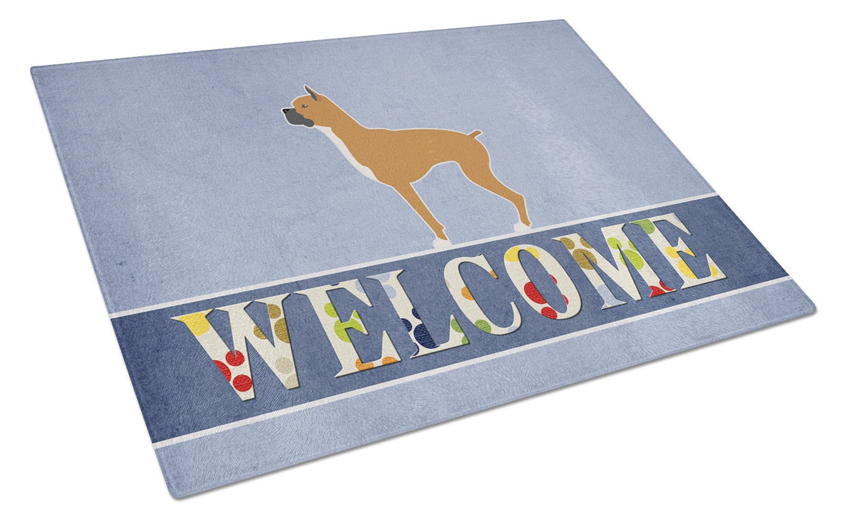 Boxer Welcome Glass Cutting Board Large BB5557LCB by Caroline&#39;s Treasures